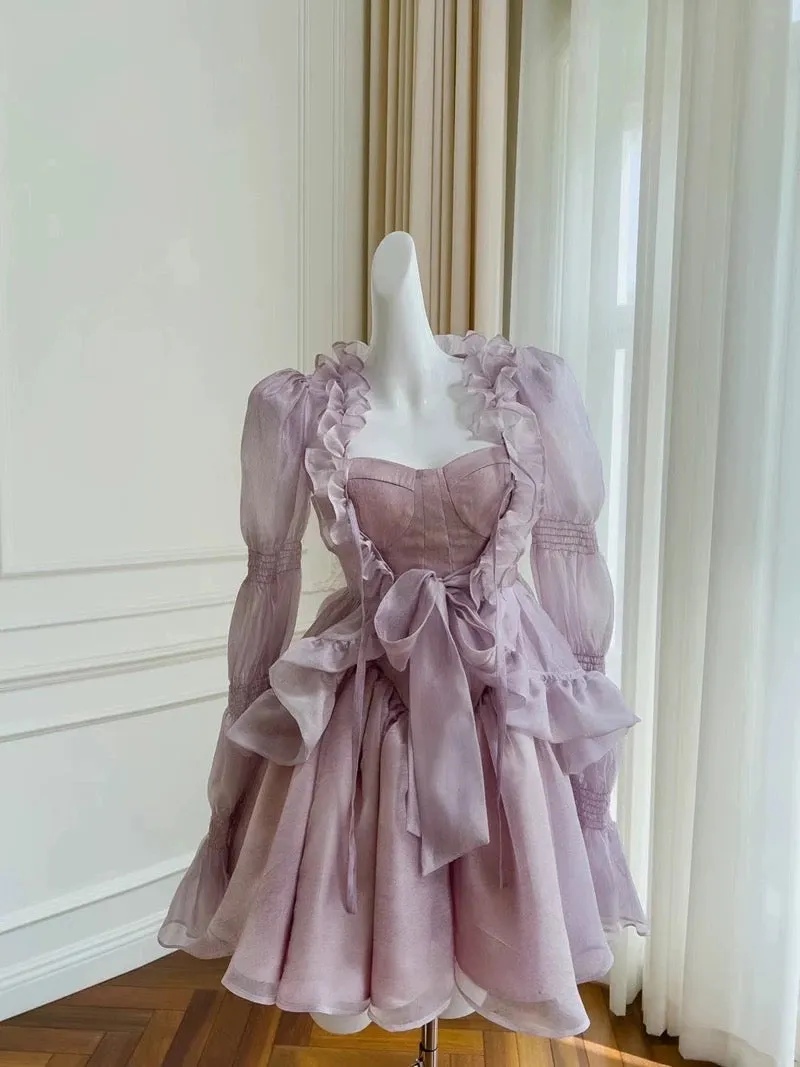 JazzHer Sexy A Line Strapless Lilac Organza Short Homecoming Dresses Birthday Outfits (PRE-ORDER)