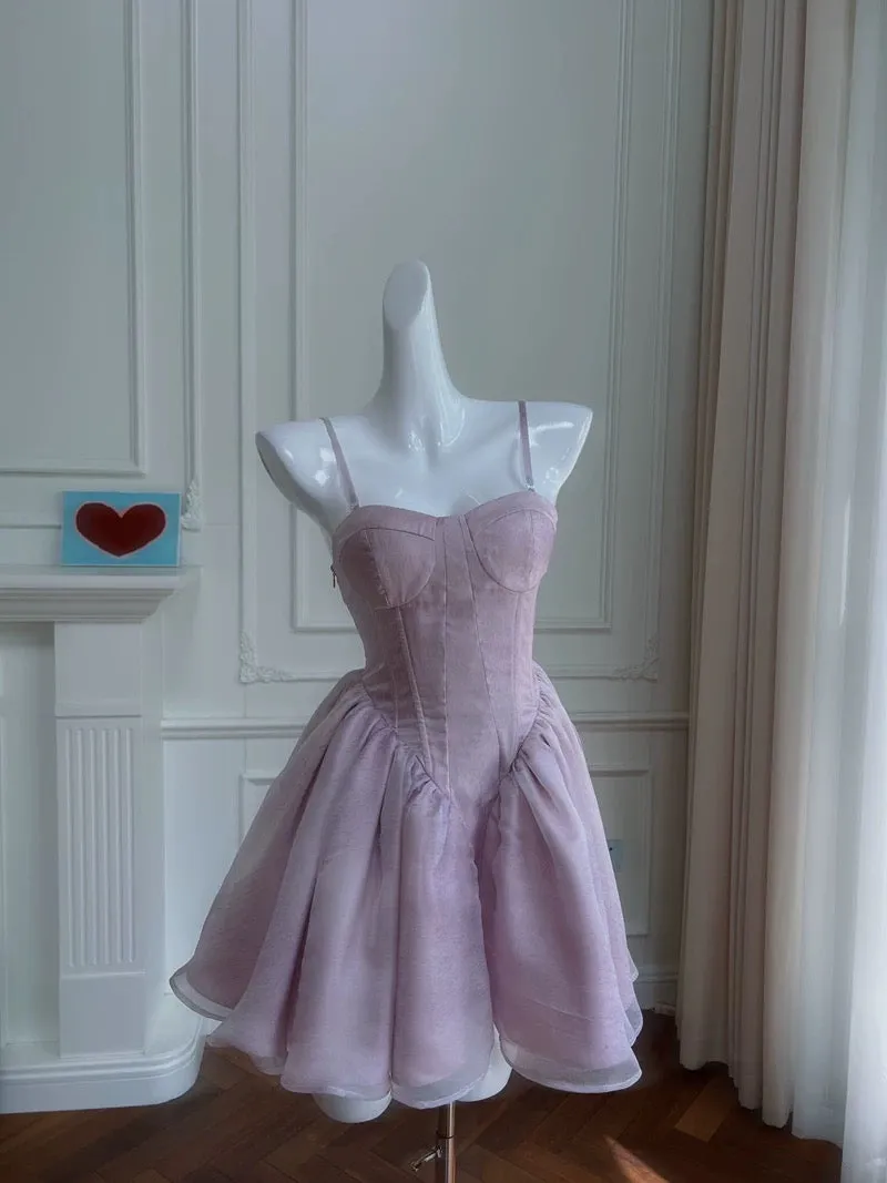 JazzHer Sexy A Line Strapless Lilac Organza Short Homecoming Dresses Birthday Outfits (PRE-ORDER)