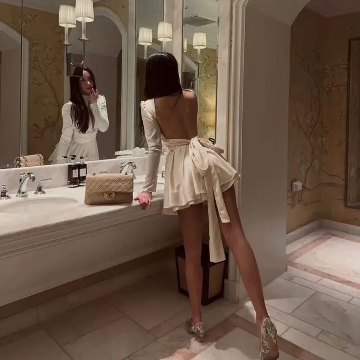 JazzHer Sexy Ball Gown High Neckline Long Sleeves White Backless Homecoming Dresses st Birthday Outfit (PRE-ORDER)
