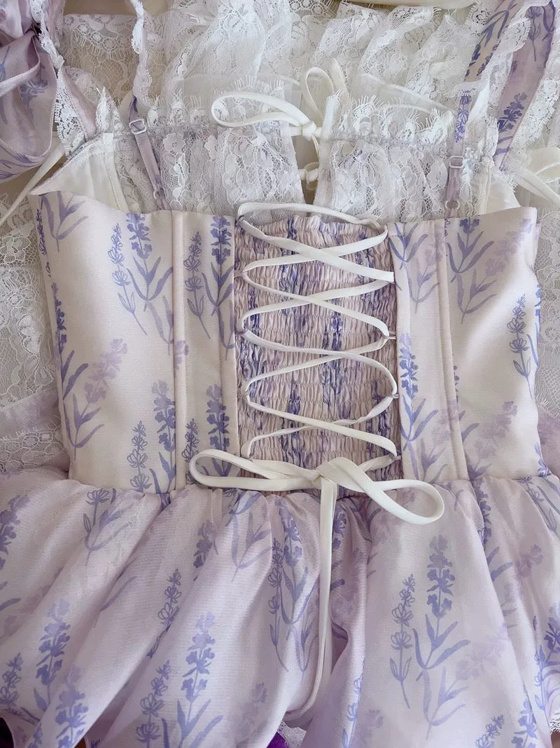 JazzHer Sexy Ball Gown Spaghetti Straps Lilac Flowers Homecoming Dresses Birthday Outfits (PRE-ORDER)