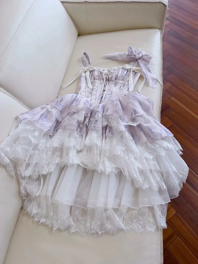 JazzHer Sexy Ball Gown Spaghetti Straps Lilac Flowers Homecoming Dresses Birthday Outfits (PRE-ORDER)