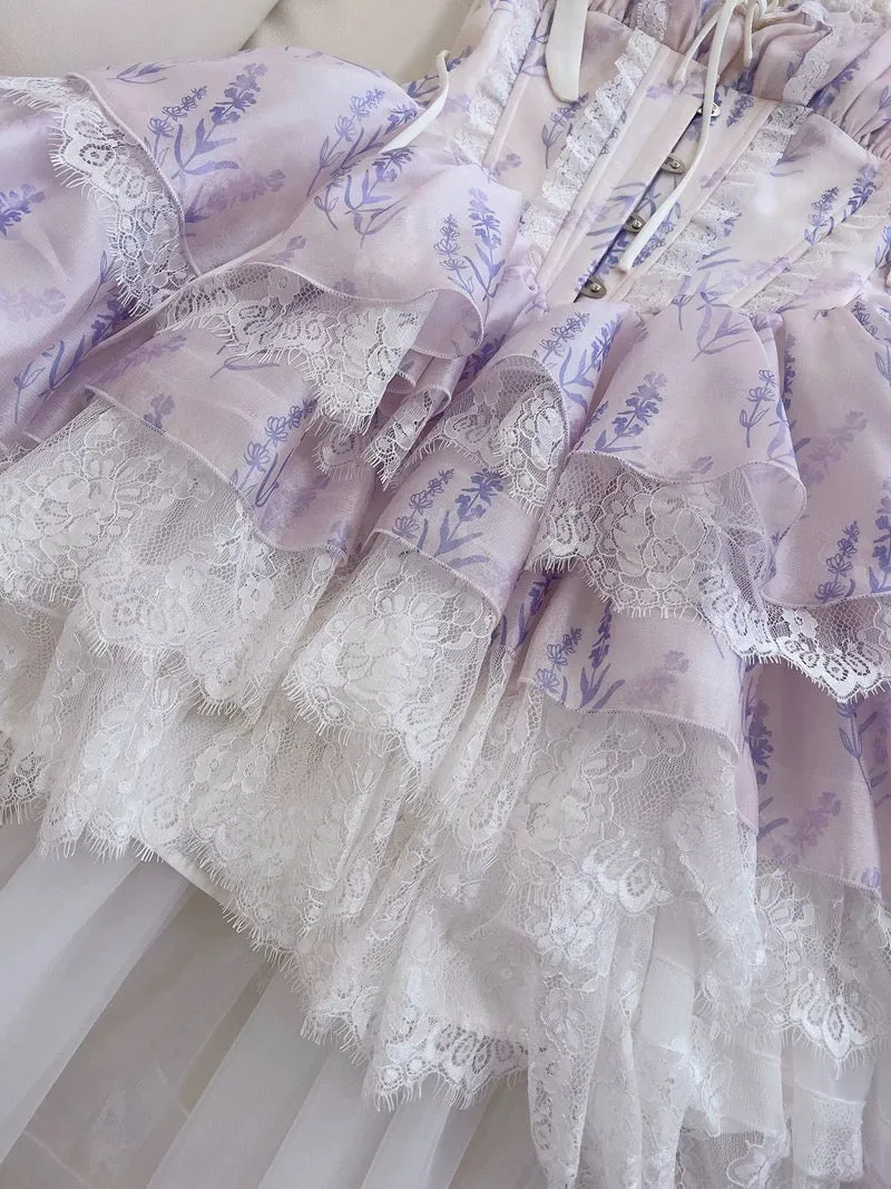 JazzHer Sexy Ball Gown Spaghetti Straps Lilac Flowers Homecoming Dresses Birthday Outfits (PRE-ORDER)