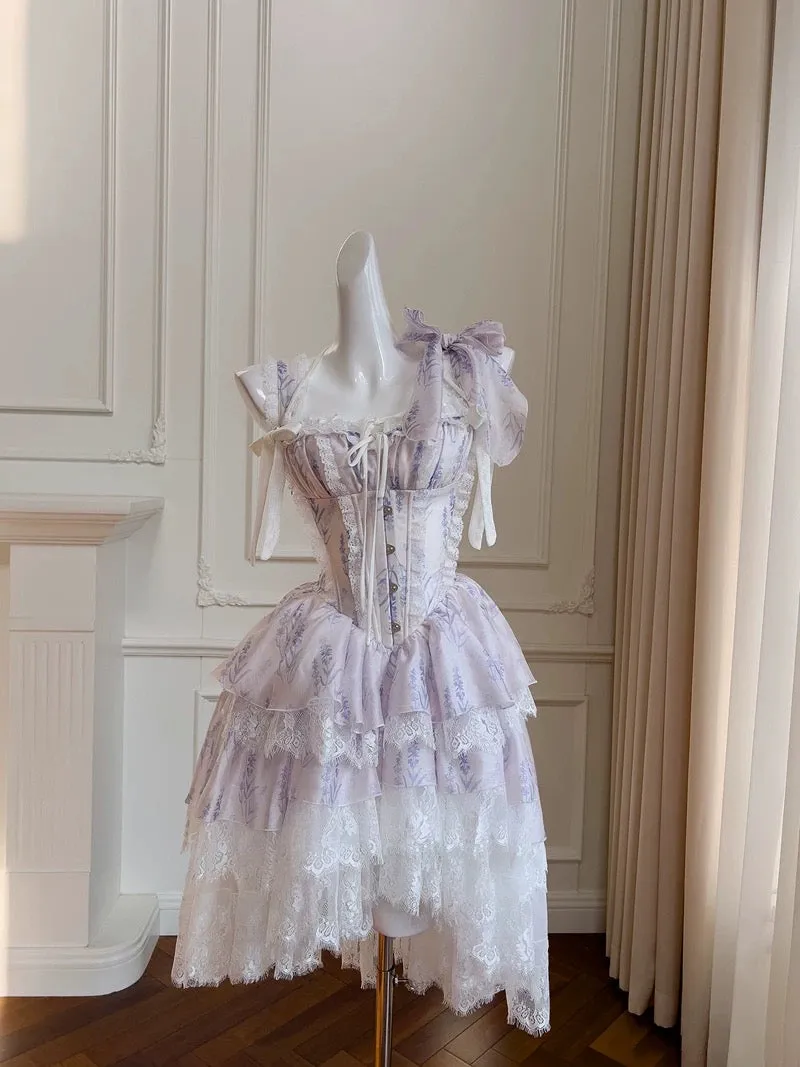 JazzHer Sexy Ball Gown Spaghetti Straps Lilac Flowers Homecoming Dresses Birthday Outfits (PRE-ORDER)