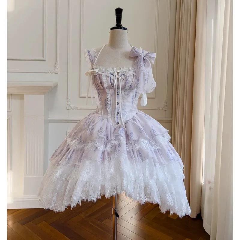 JazzHer Sexy Ball Gown Spaghetti Straps Lilac Flowers Homecoming Dresses Birthday Outfits (PRE-ORDER)