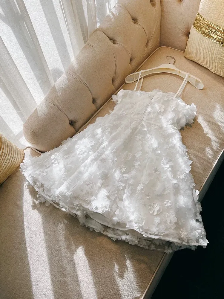 JazzHer Sexy Ball Gown Spaghetti Straps White Lace Short Homecoming Dresses Birthday Outfits (PRE-ORDER)