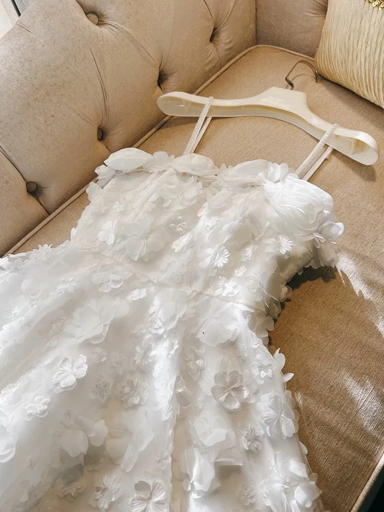 JazzHer Sexy Ball Gown Spaghetti Straps White Lace Short Homecoming Dresses Birthday Outfits (PRE-ORDER)