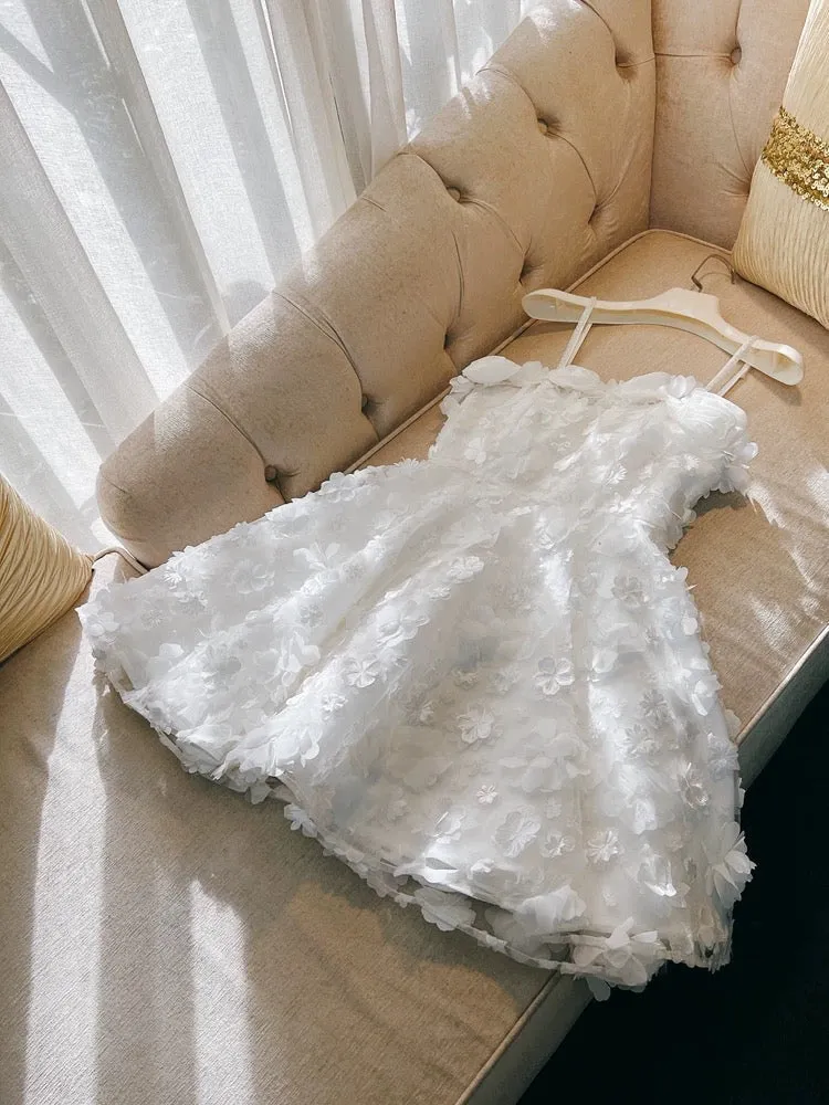 JazzHer Sexy Ball Gown Spaghetti Straps White Lace Short Homecoming Dresses Birthday Outfits (PRE-ORDER)