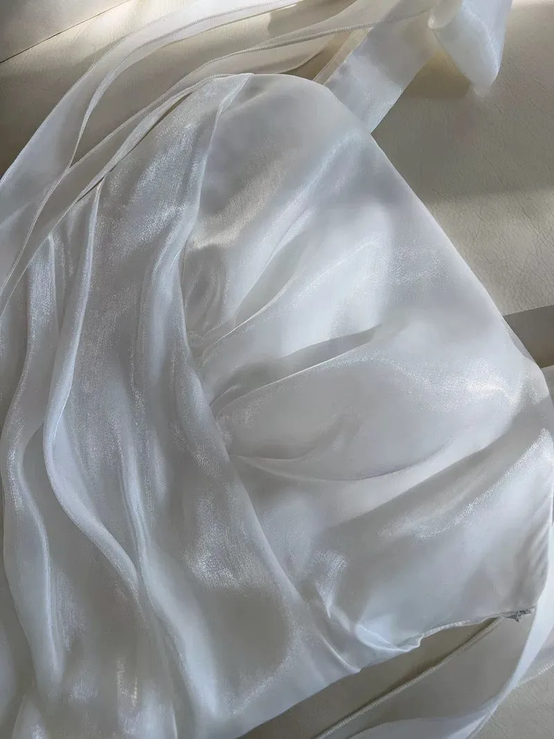 JazzHer Sexy Ball Gown Spaghetti Straps White Organza Short Homecoming Dresses Birthday Outfits (PRE-ORDER)