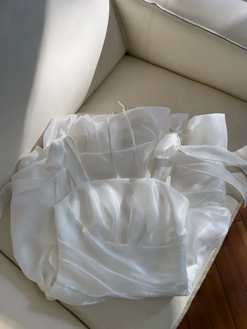 JazzHer Sexy Ball Gown Spaghetti Straps White Organza Short Homecoming Dresses Birthday Outfits (PRE-ORDER)