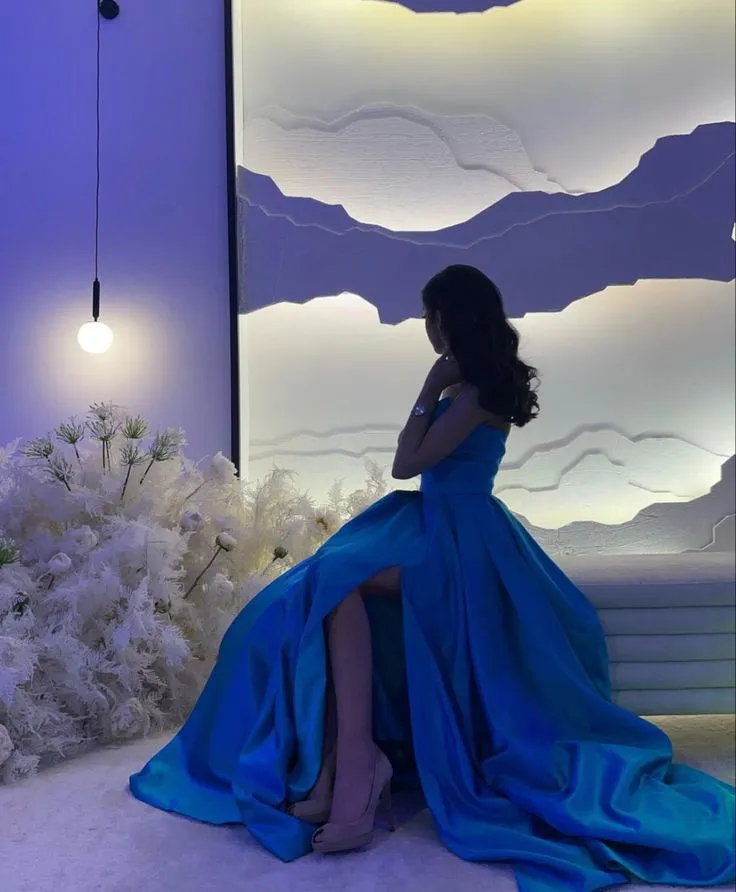 JazzHer Sexy Ball Gown Strapless Royal Blue Prom Dress With Pleated Long Satin Slit Prom Dresses Party Dress (PRE-ORDER)