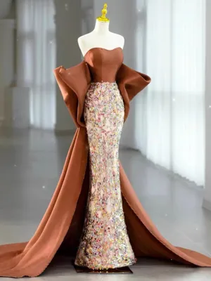 JazzHer Sexy Mermaid Sweetheart Satin Evening Dress Long Prom Dresses Party Dress With Bow (PRE-ORDER)