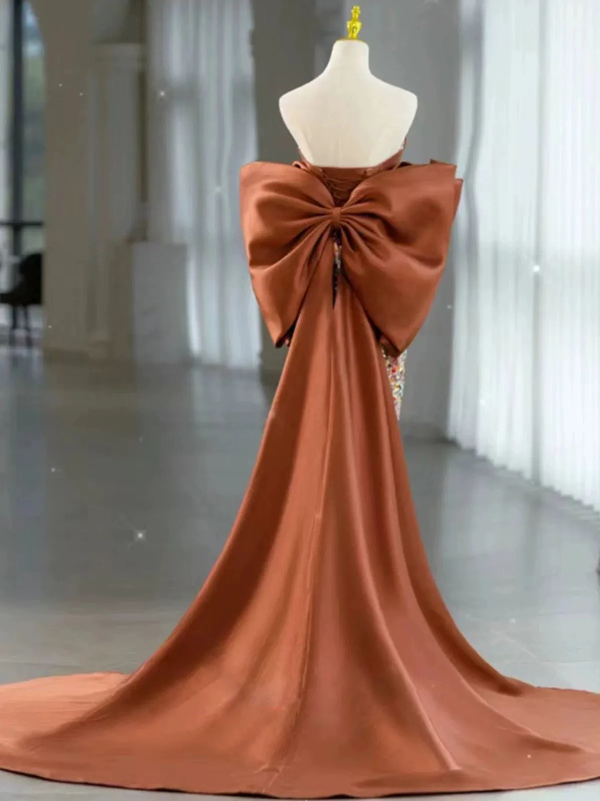 JazzHer Sexy Mermaid Sweetheart Satin Evening Dress Long Prom Dresses Party Dress With Bow (PRE-ORDER)