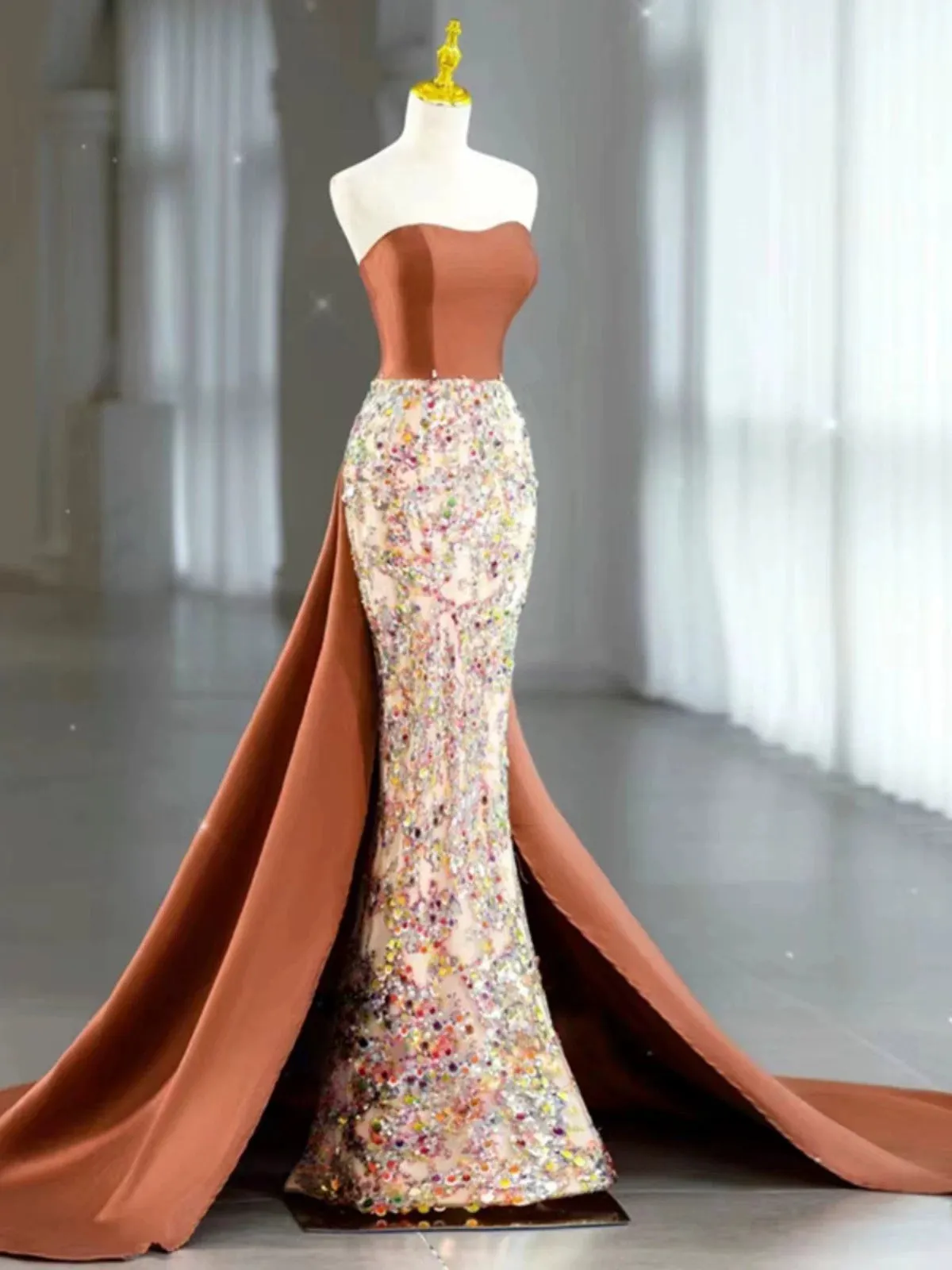 JazzHer Sexy Mermaid Sweetheart Satin Evening Dress Long Prom Dresses Party Dress With Bow (PRE-ORDER)