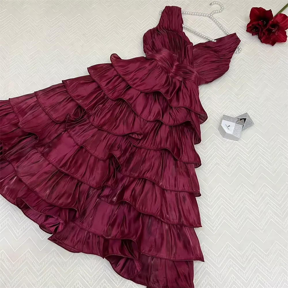 JazzHer Simple Ball Gown Straps Hot Pink knee Length Ruffles Homecoming Dresses (PRE-ORDER)