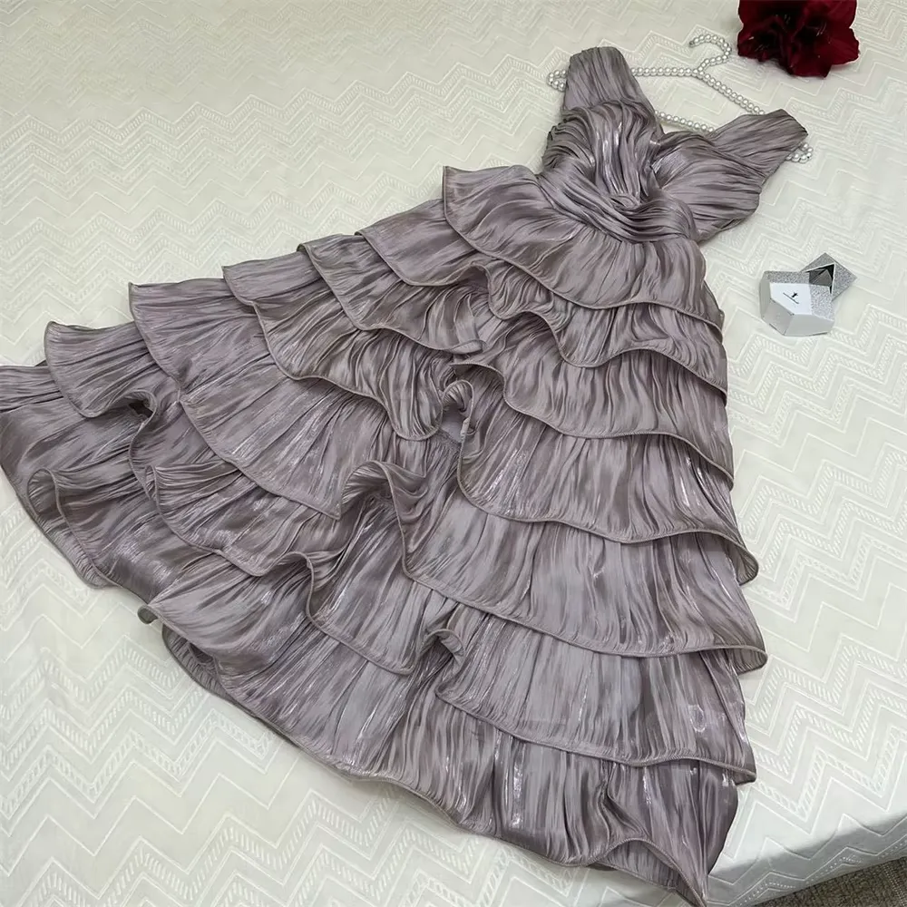 JazzHer Simple Ball Gown Straps Hot Pink knee Length Ruffles Homecoming Dresses (PRE-ORDER)