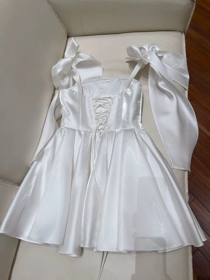 JazzHer Simple Ball Gown Straps White Homecoming Dresses th Birthday Outfits Party Dress (PRE-ORDER)
