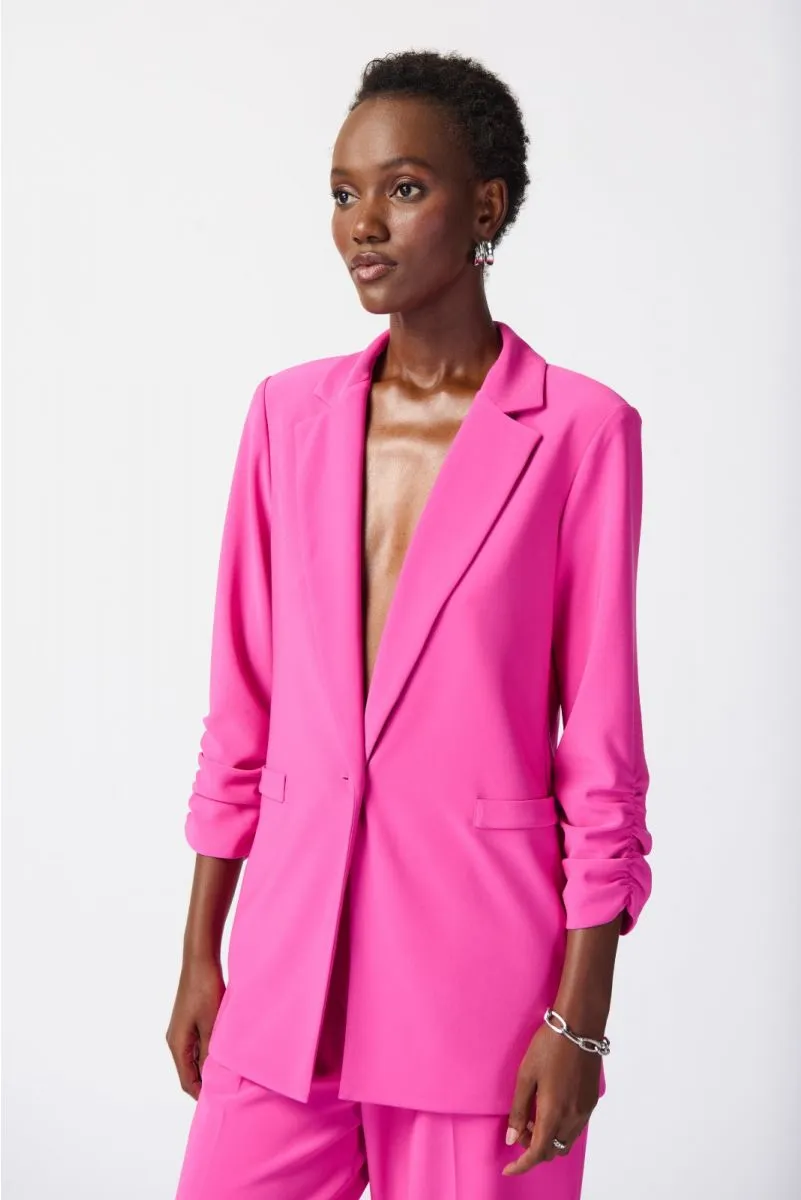 Joseph Ribkoff Ultra Pink Shirred 3/4 Sleeve One-Button Blazer Jacket 241031