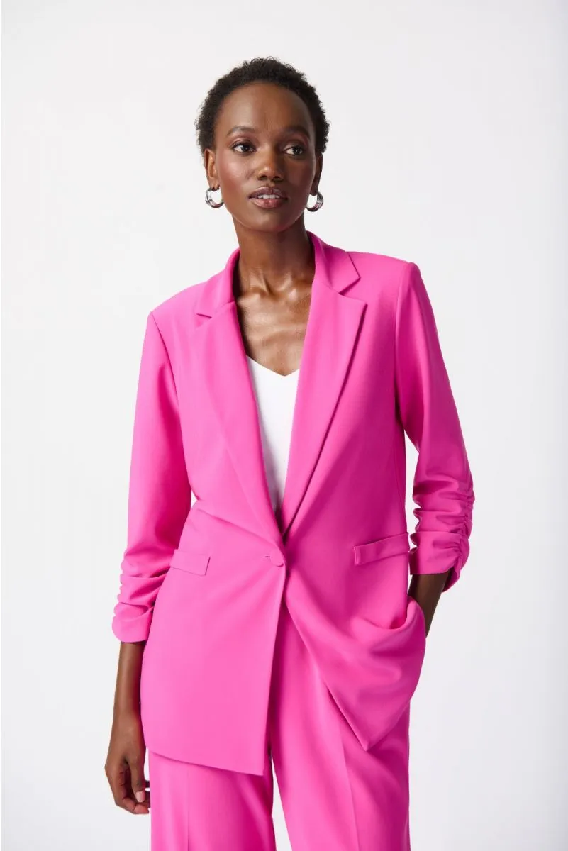 Joseph Ribkoff Ultra Pink Shirred 3/4 Sleeve One-Button Blazer Jacket 241031