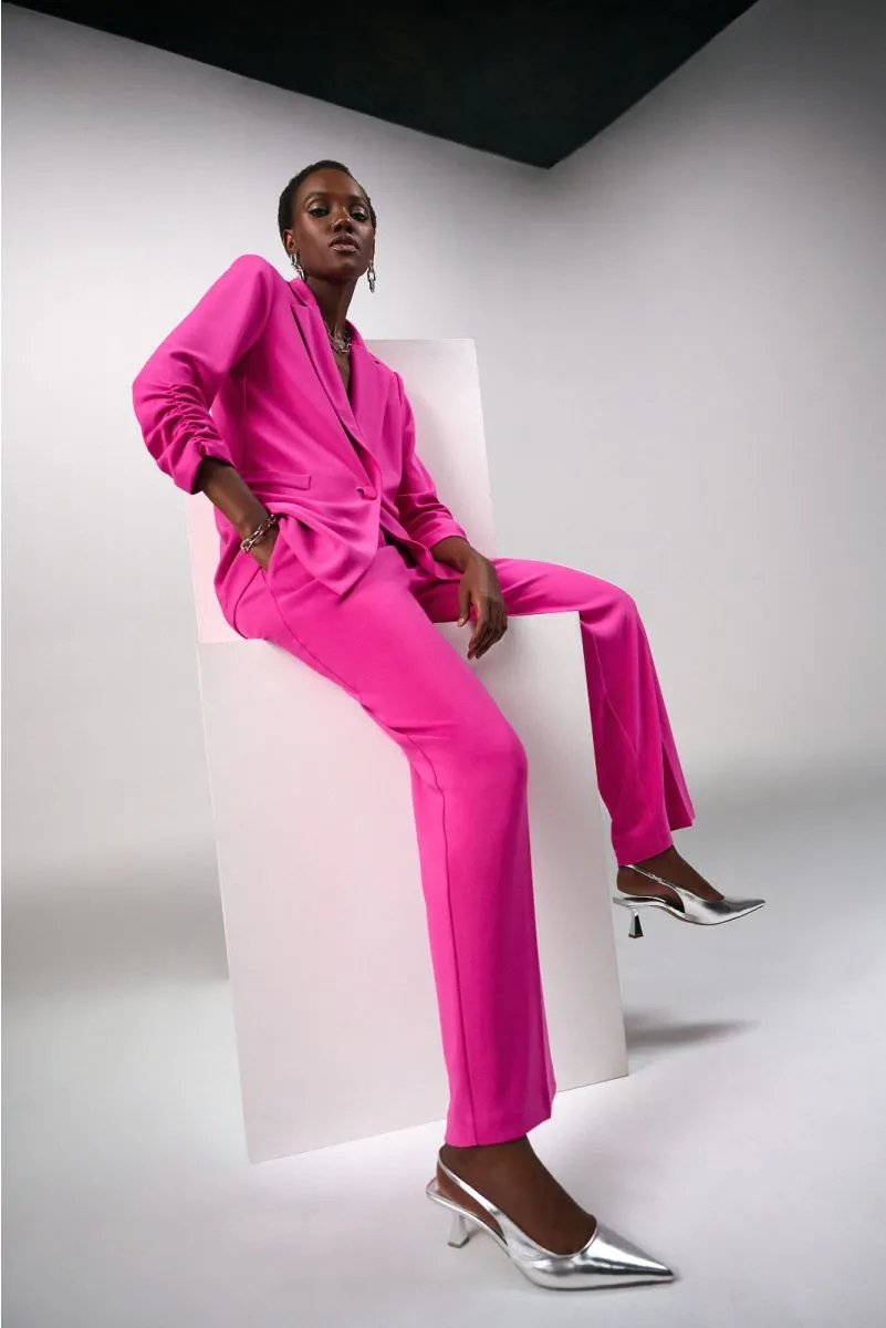 Joseph Ribkoff Ultra Pink Shirred 3/4 Sleeve One-Button Blazer Jacket 241031