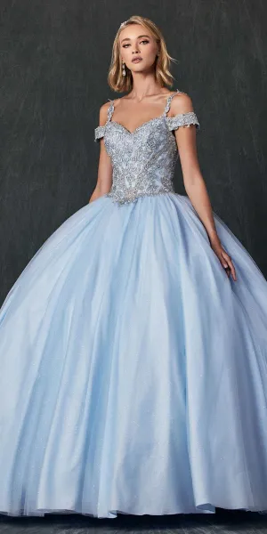 Juliet 1430 Dress Quinceanera Ball Gown Embroidered Applique Glitter Tulle