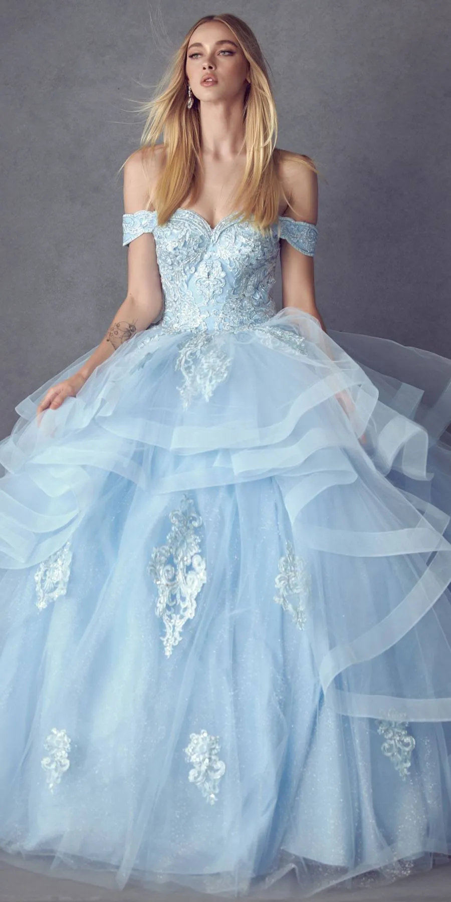 Juliet 1432 Dress Quinceanera Ball Gown Metallic Embroidery Glitter Tulle