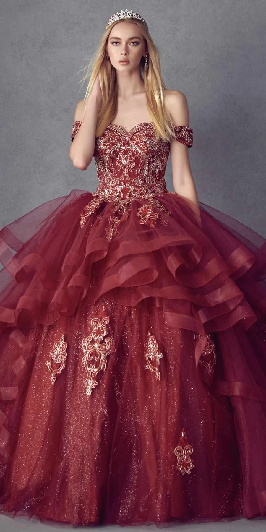 Juliet 1432 Dress Quinceanera Ball Gown Metallic Embroidery Glitter Tulle