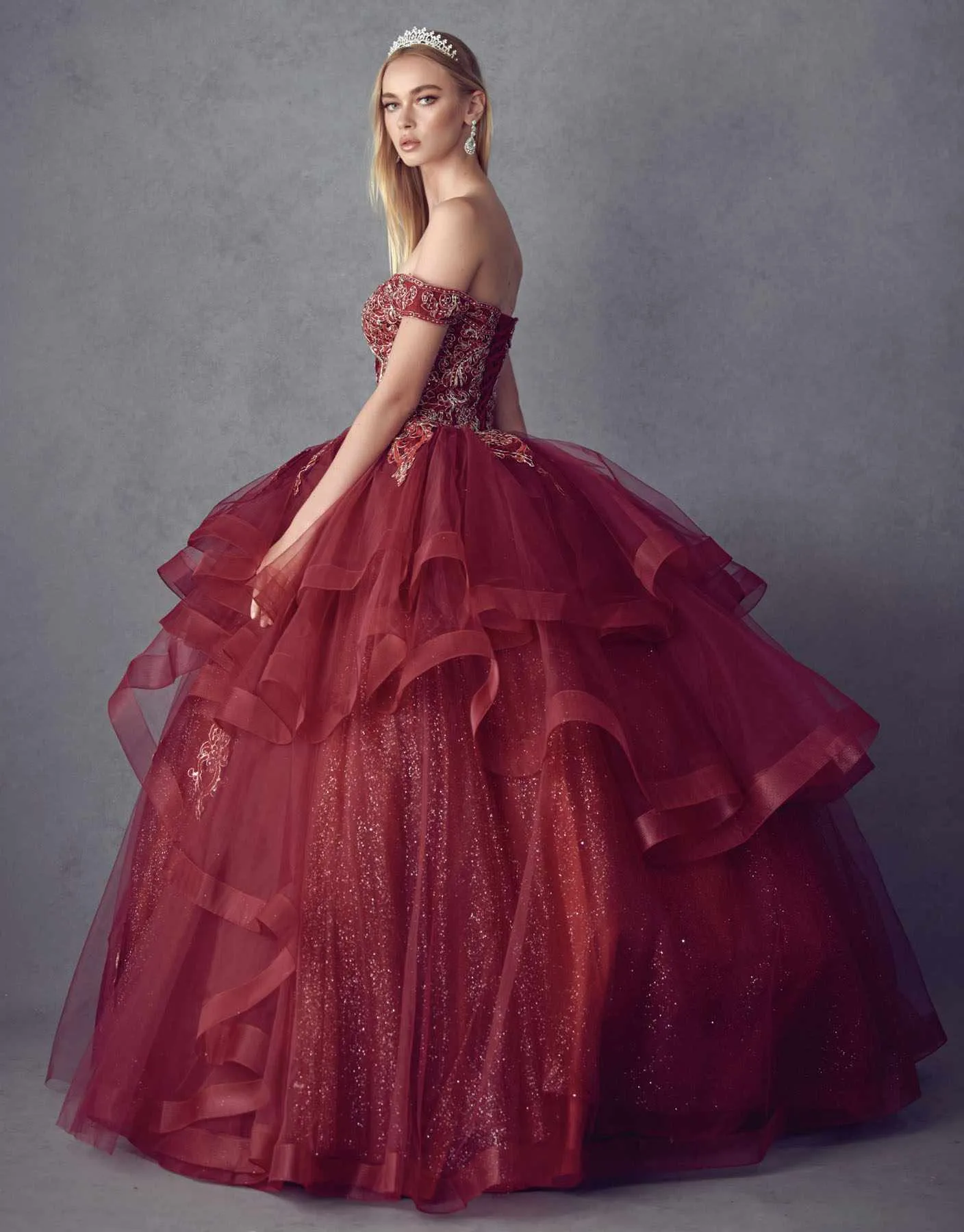 Juliet 1432 Dress Quinceanera Ball Gown Metallic Embroidery Glitter Tulle