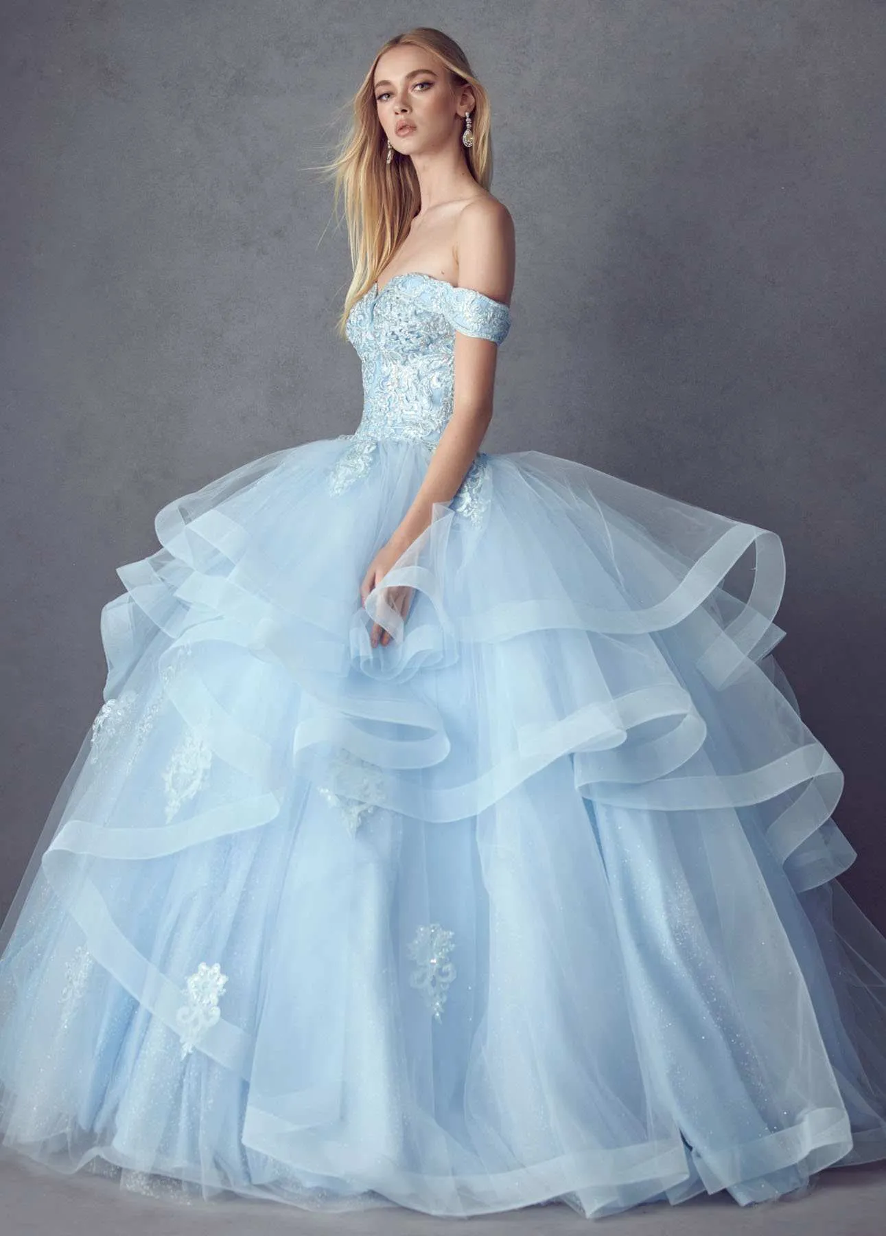 Juliet 1432 Dress Quinceanera Ball Gown Metallic Embroidery Glitter Tulle