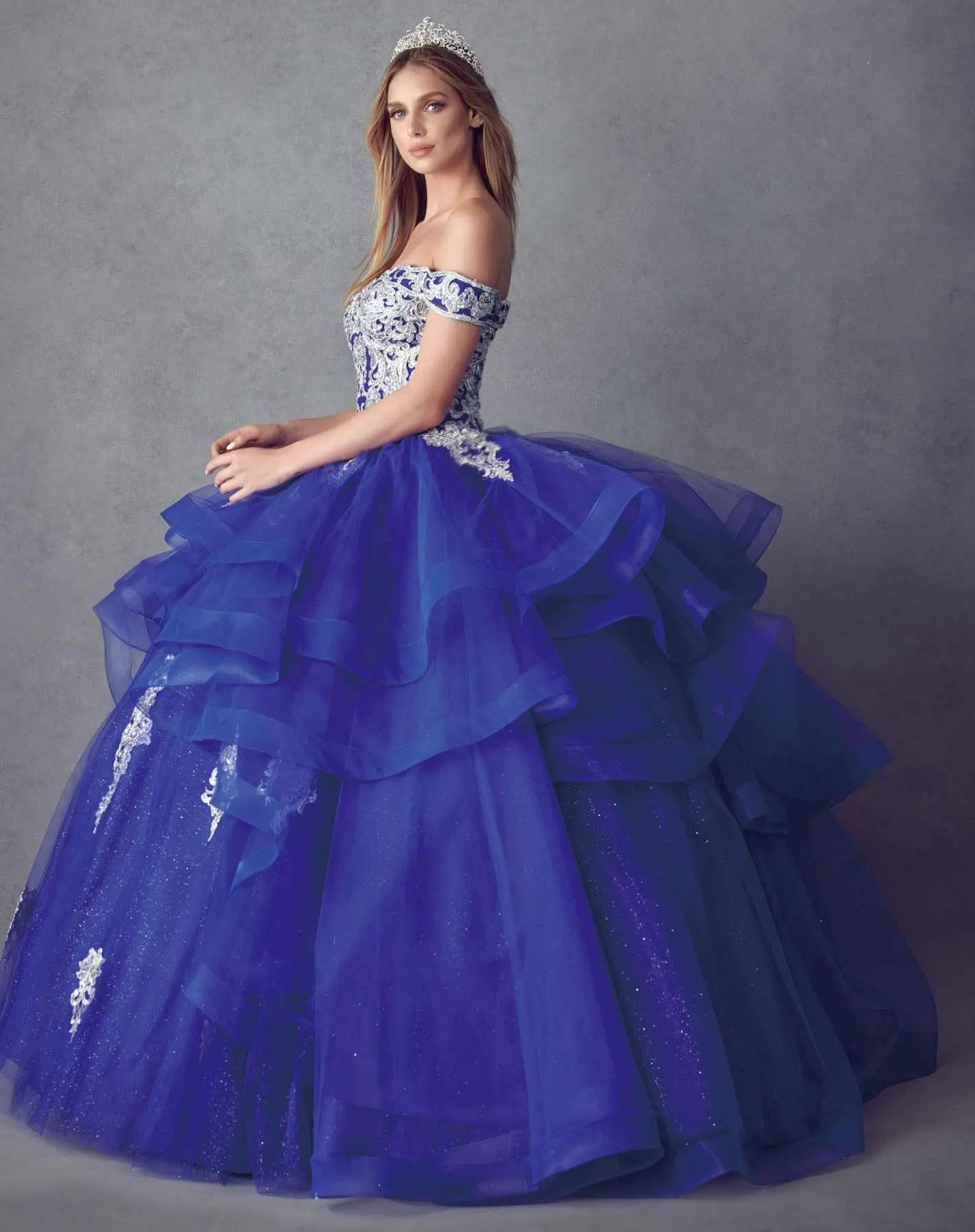 Juliet 1432 Dress Quinceanera Ball Gown Metallic Embroidery Glitter Tulle