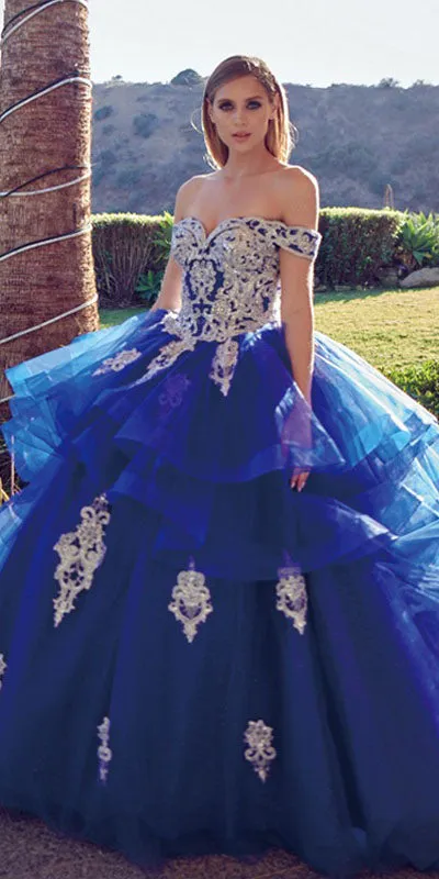 Juliet 1432 Dress Quinceanera Ball Gown Metallic Embroidery Glitter Tulle