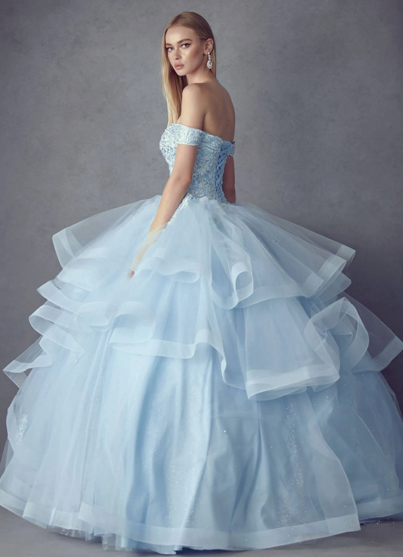 Juliet 1432 Dress Quinceanera Ball Gown Metallic Embroidery Glitter Tulle