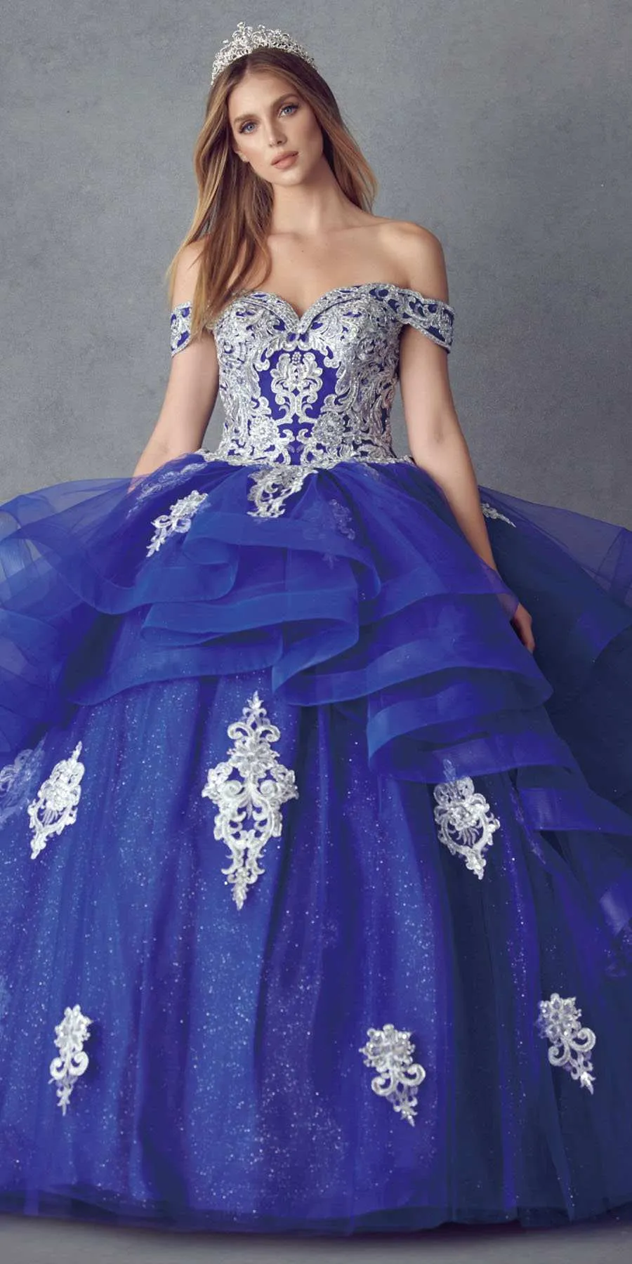 Juliet 1432 Dress Quinceanera Ball Gown Metallic Embroidery Glitter Tulle