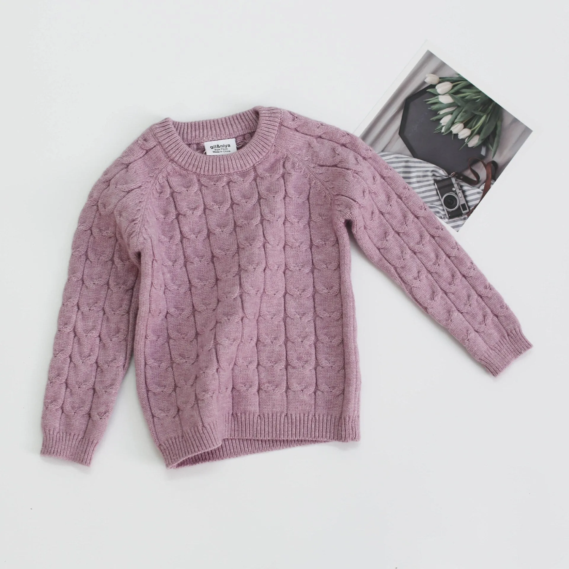 Knitted Baby Boys Girls Clothing Set, Sweater   Pants - Purple