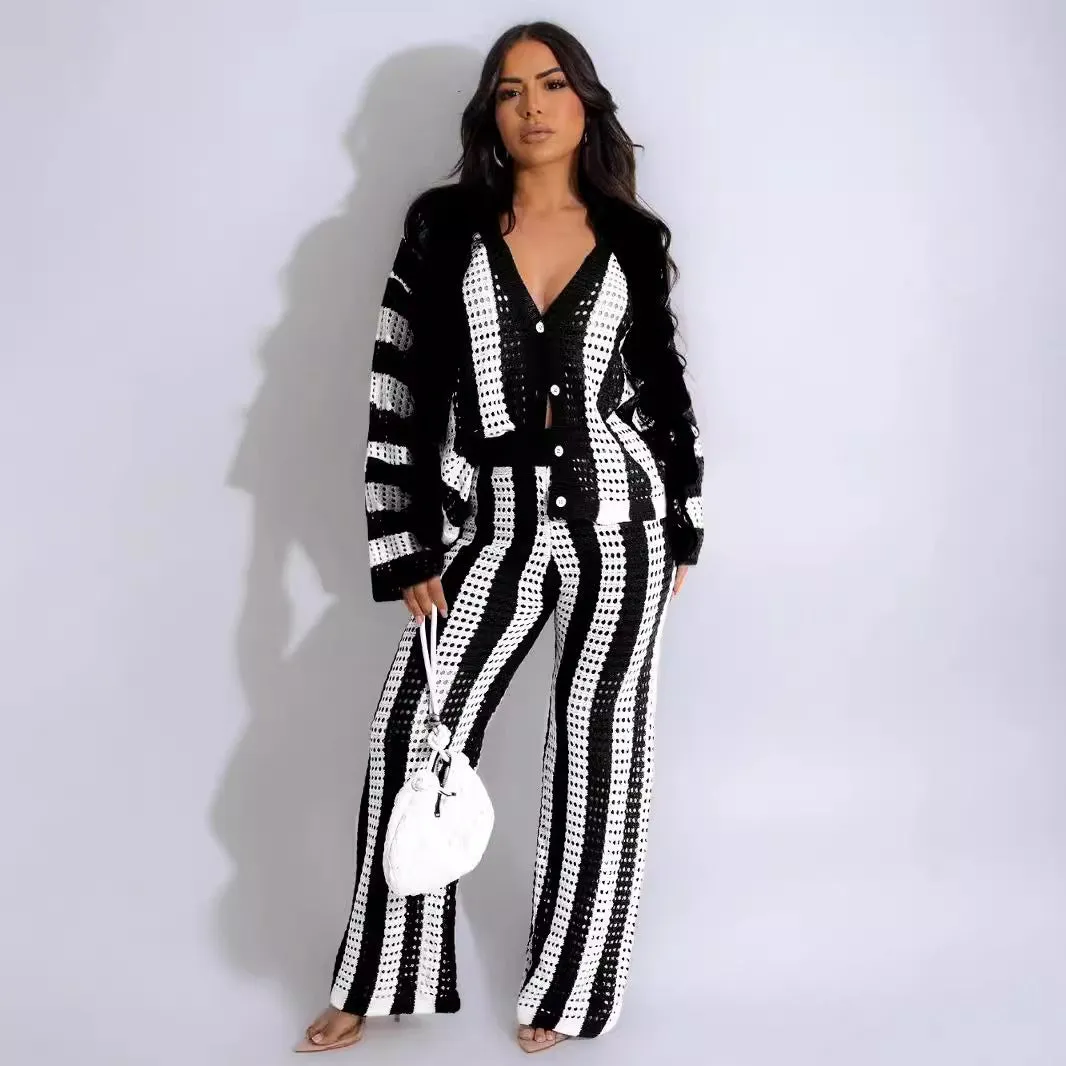 Knitted Sweater Fashion Sexy Cutout Wide Leg Knitted Two-piece Sweater
