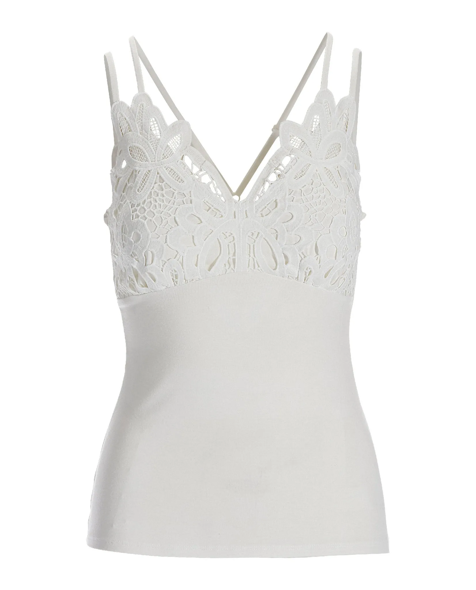 Lace Strappy Tank Top White