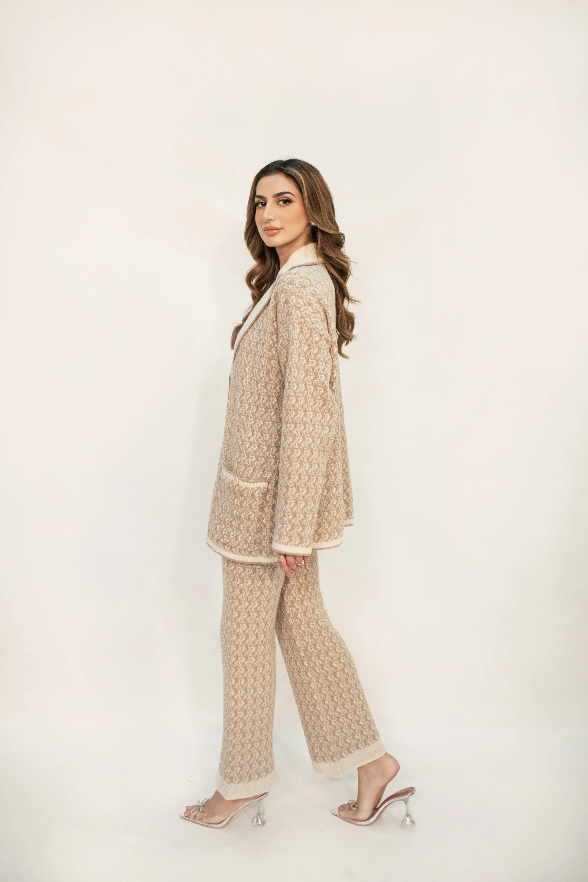 Layla Beige & White Knit Suit
