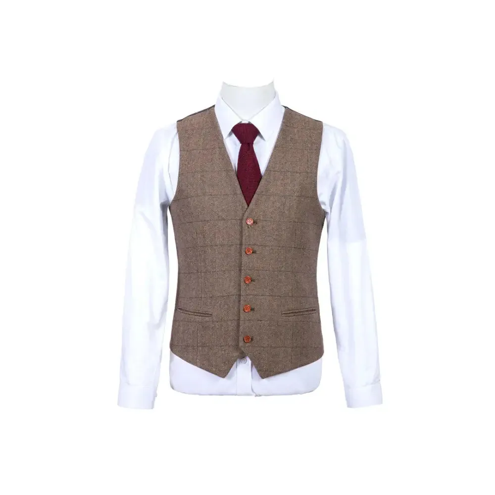 Light Brown Herringbone Tweed 3 Piece Suit