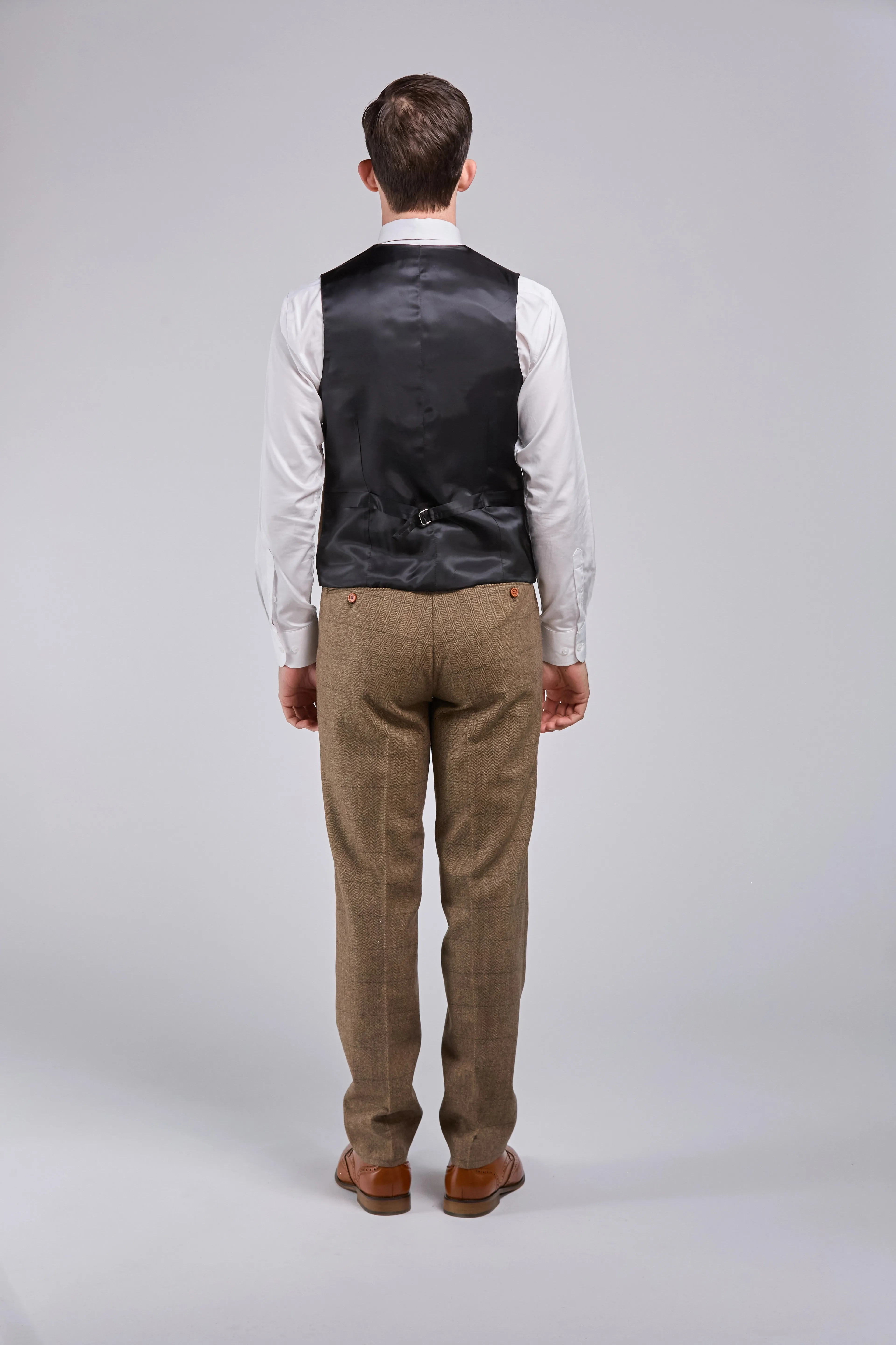 Light Brown Herringbone Tweed 3 Piece Suit