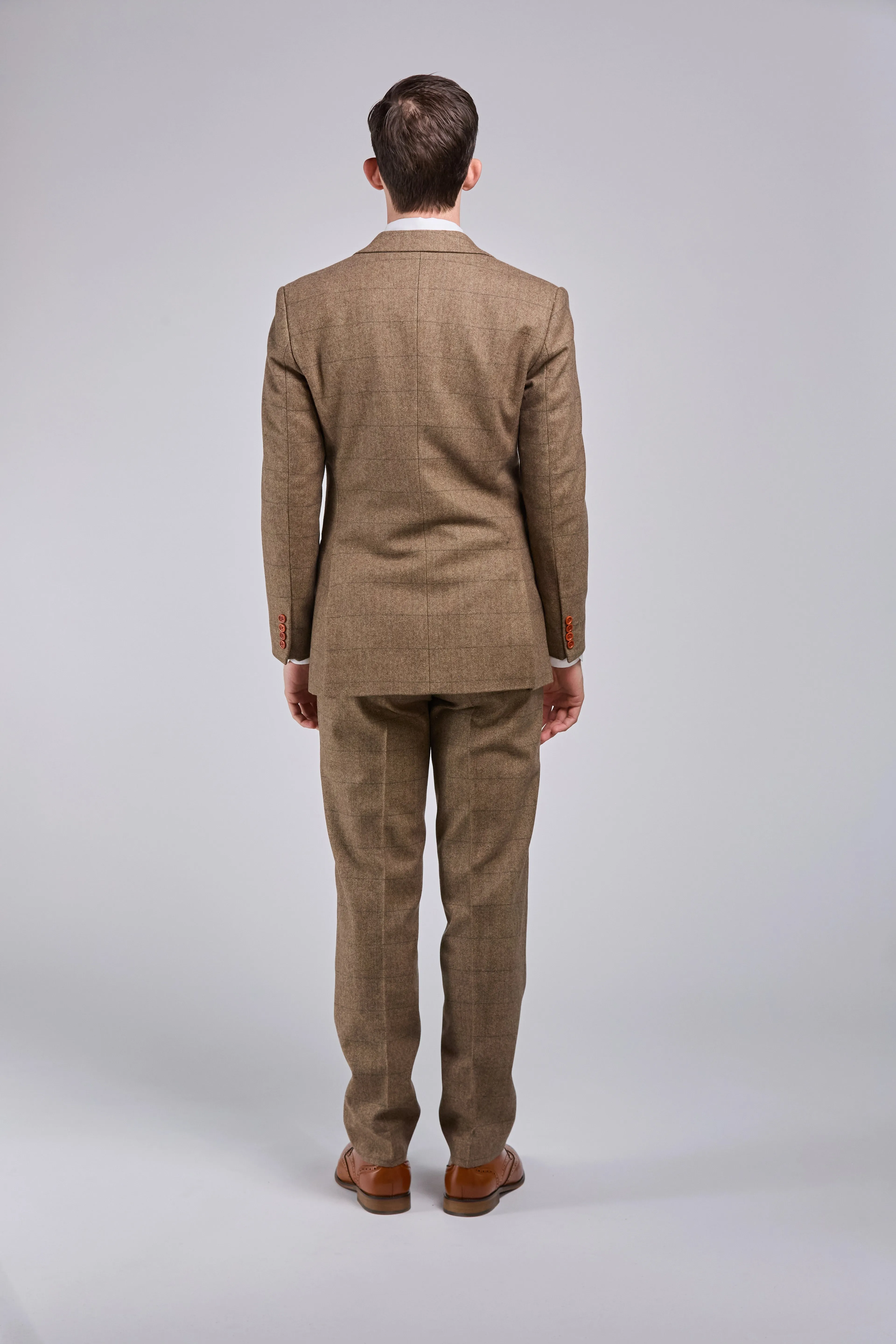 Light Brown Herringbone Tweed 3 Piece Suit