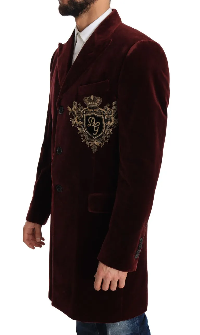 Long Red Bordeaux Velvet Jacket Coat