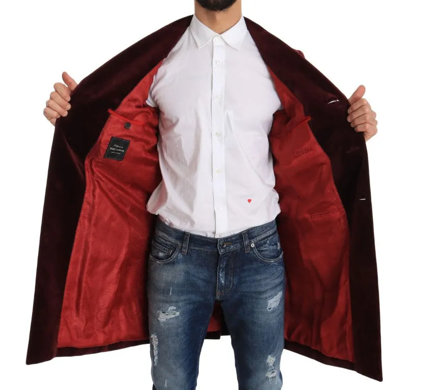 Long Red Bordeaux Velvet Jacket Coat