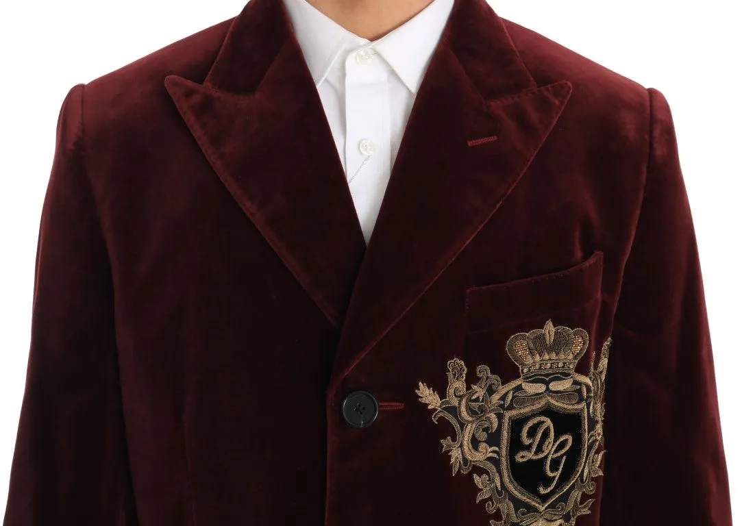 Long Red Bordeaux Velvet Jacket Coat