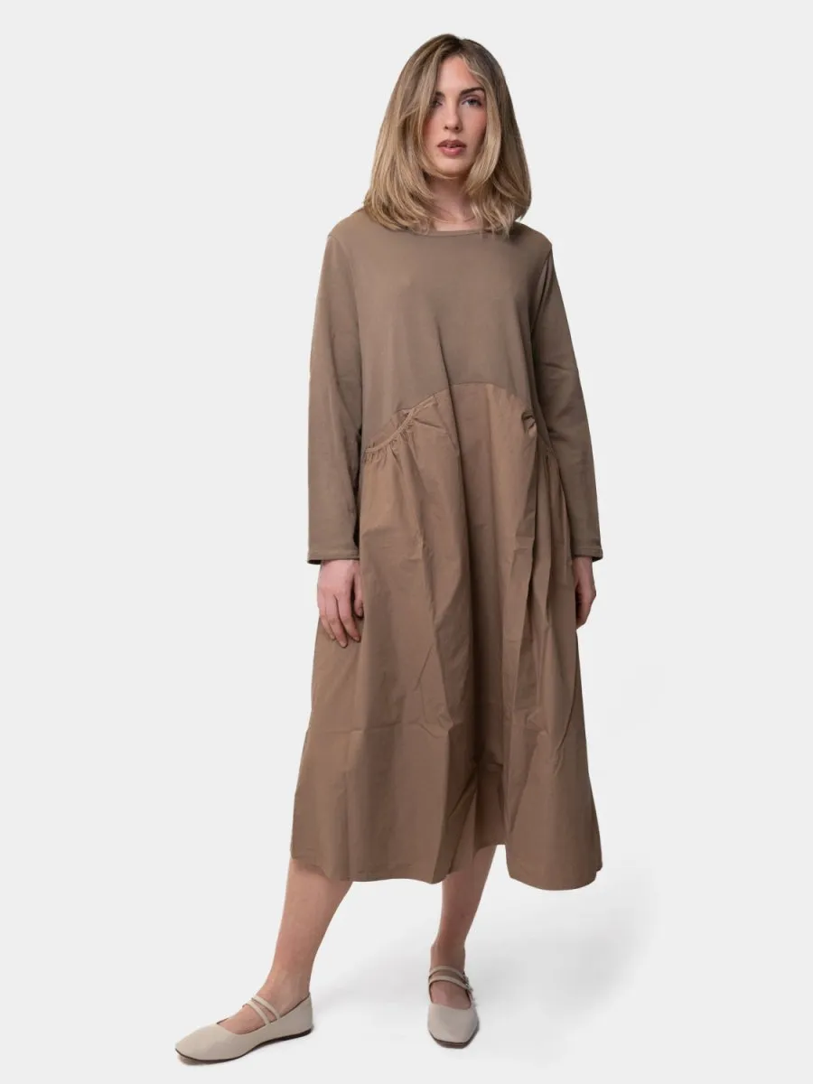 Long Sleeve Cotton Midi Poplin Dress