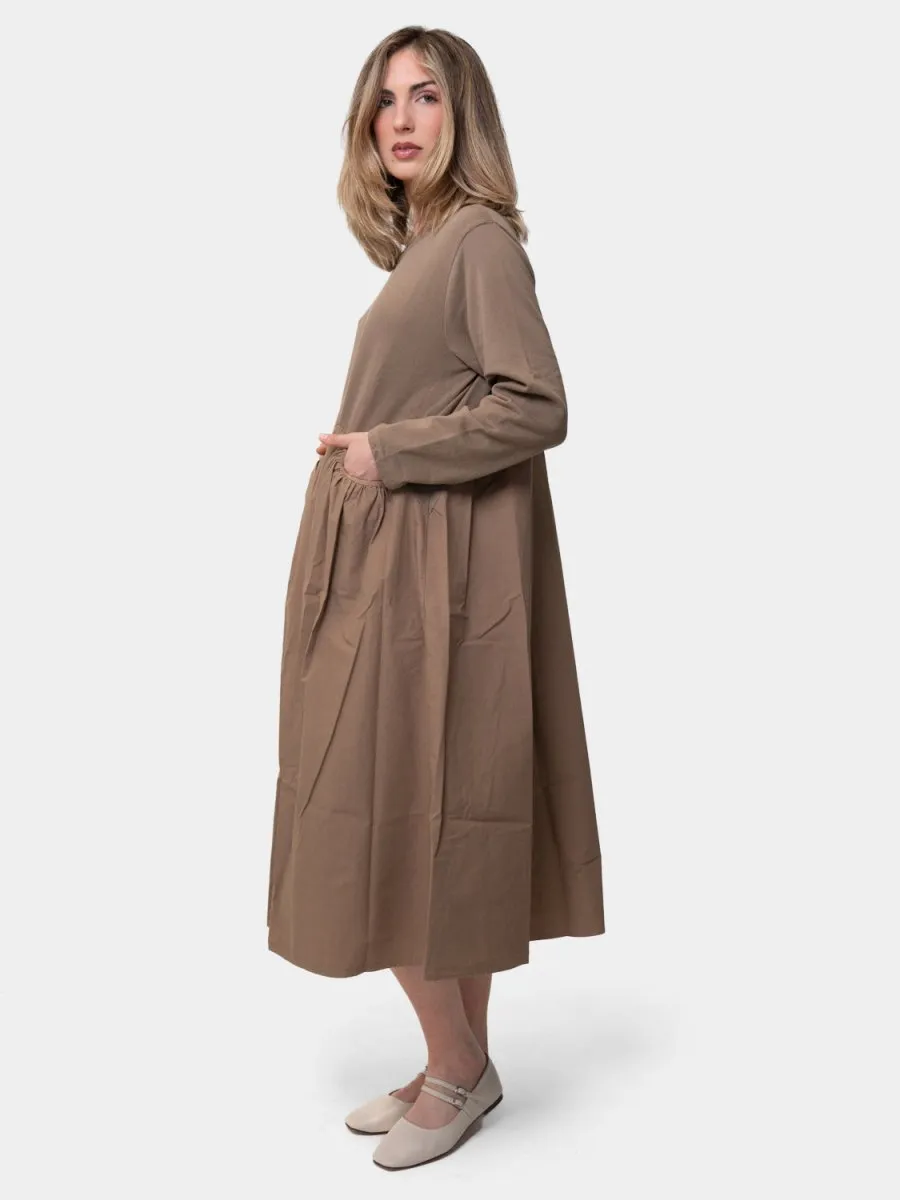 Long Sleeve Cotton Midi Poplin Dress