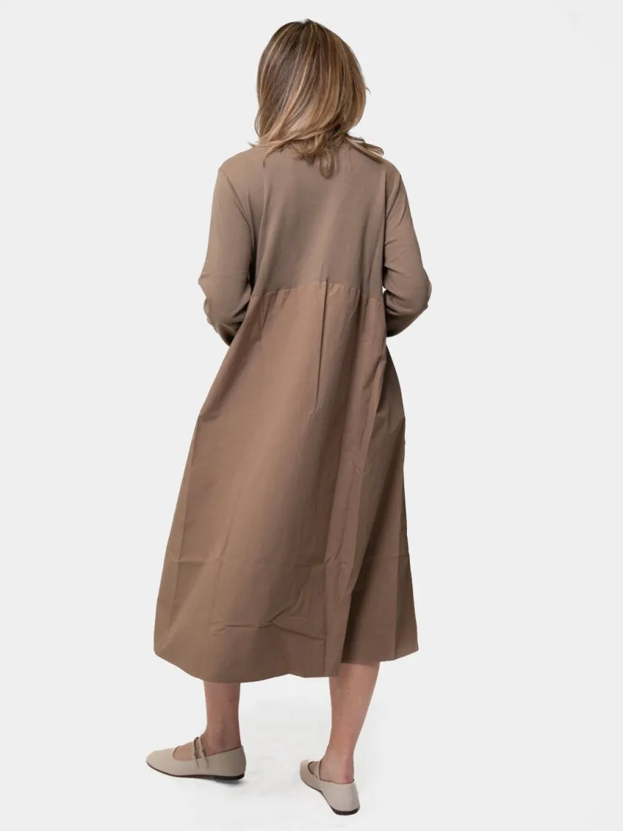 Long Sleeve Cotton Midi Poplin Dress