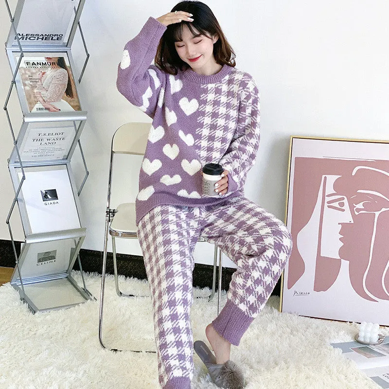 LOVE WOOLEN KNITTED HOME WEAR TWO PIECE PAJAMAS UB3205