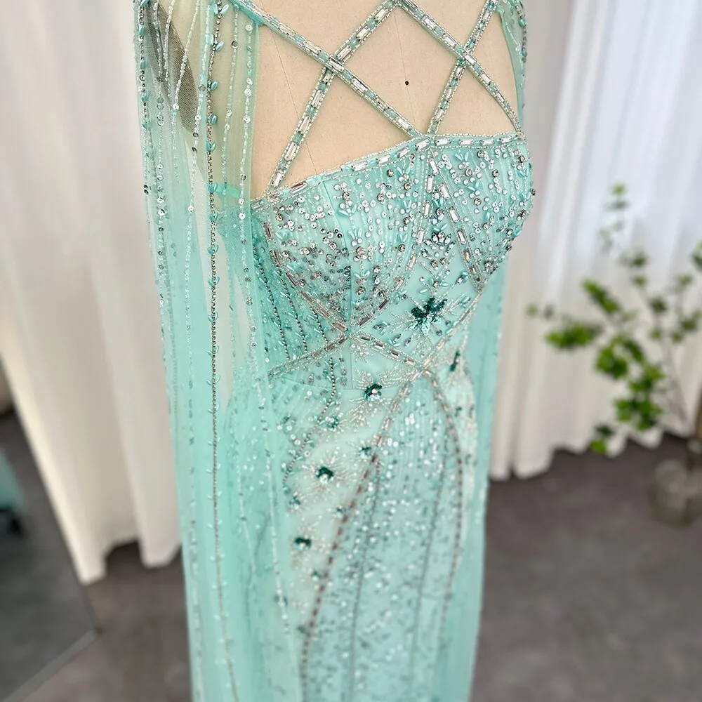 Luxury Dubai Aqua Lilac Arabic Mermaid Evening Dress