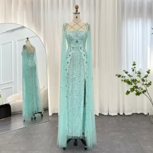 Luxury Dubai Aqua Lilac Arabic Mermaid Evening Dress