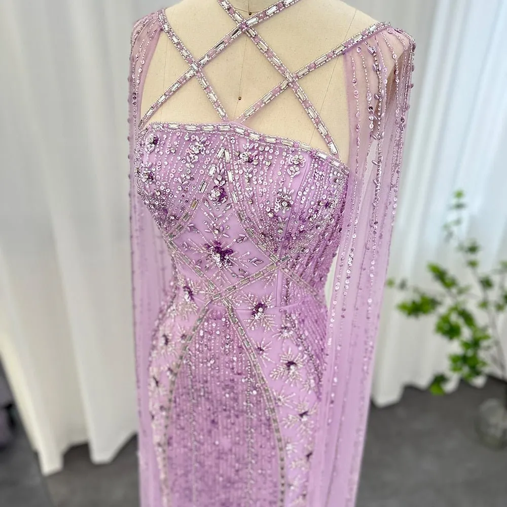 Luxury Dubai Aqua Lilac Arabic Mermaid Evening Dress