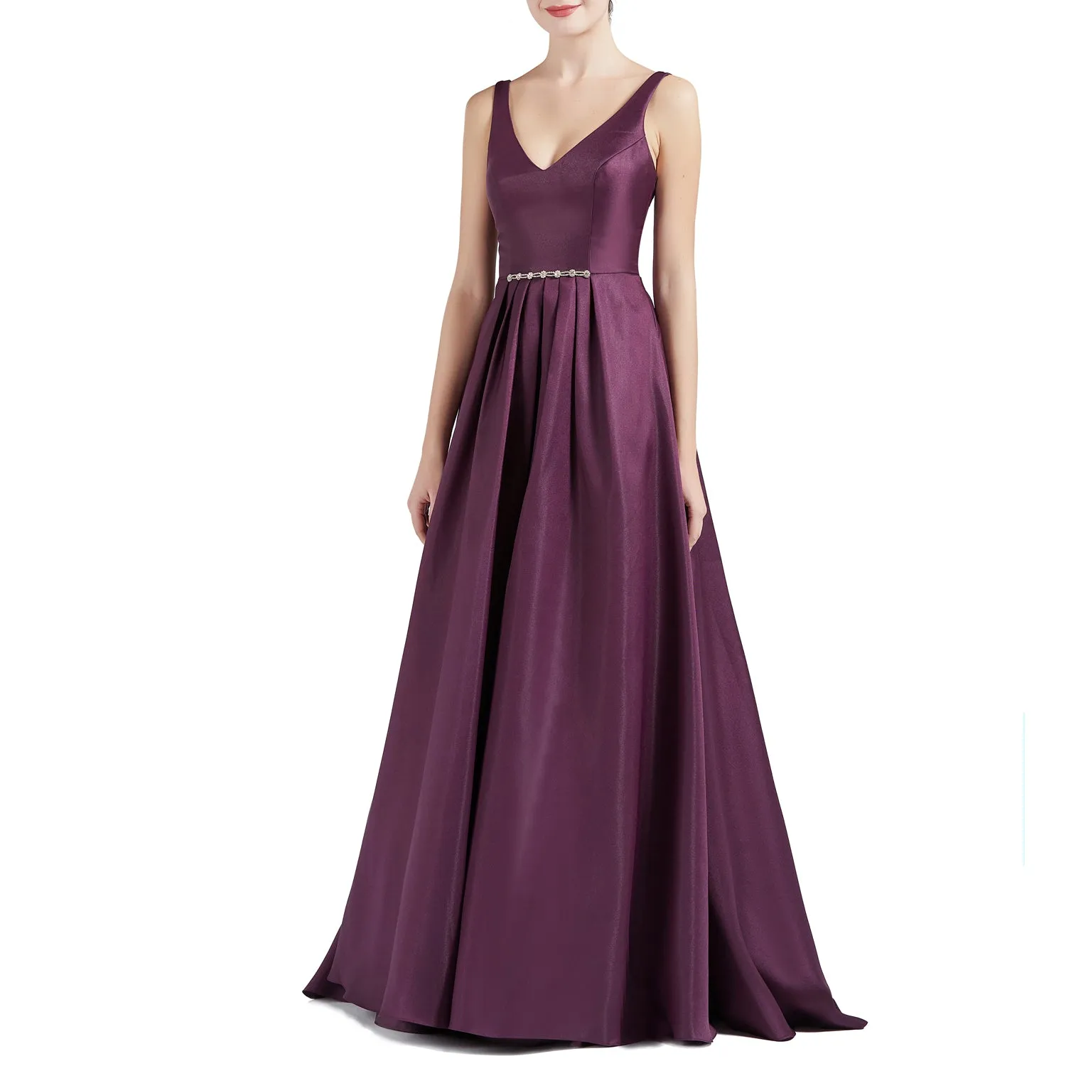 MACloth Women A Line V Neck Long Satin Prom Party Dresses Wedding Ball Gown